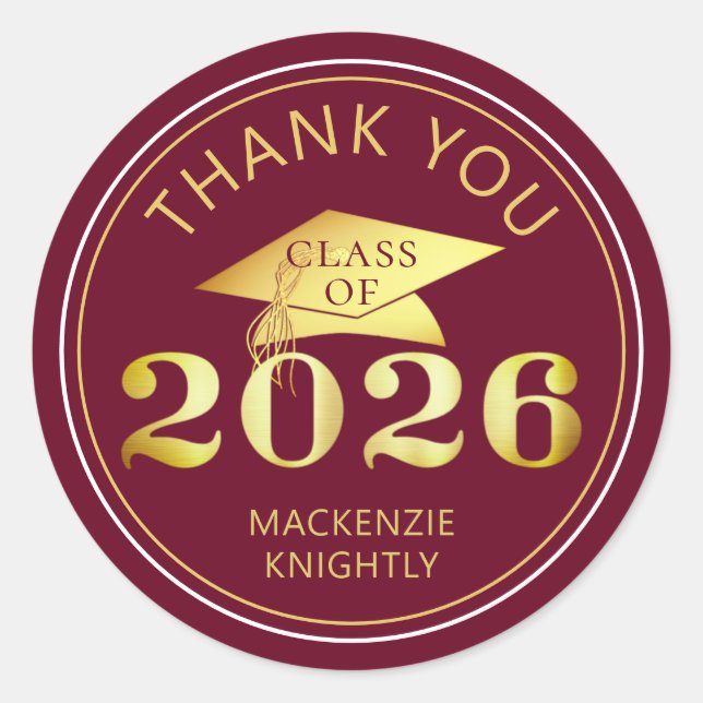 Sticker Rond Diplômé 2026 Merci Marron Faux Papier Doré (Devant)