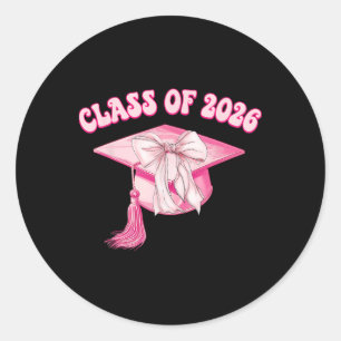 Sticker Rond Diplômé 2026 Rose Coquette Casquette à nœud Senior