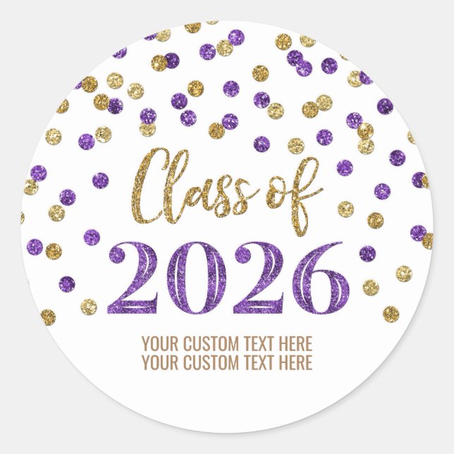 Sticker Rond Diplômé Confettis Or Violet 2026 (Devant)
