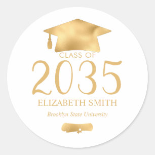 Sticker Rond Diplôme de Casquette de grade d'or métallique