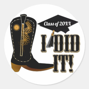 Sticker Rond Diplôme de démarrage de Cowboy