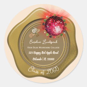 Sticker Rond Diplôme de fin d'études Disco Red Ball & Floral
