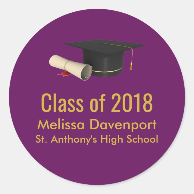 Sticker Rond Diplôme de fin d'études et diplôme en classe viole (Devant)