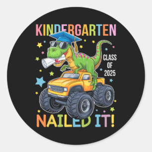 Sticker Rond Diplômé de la promotion 2025 de la maternelle Dino