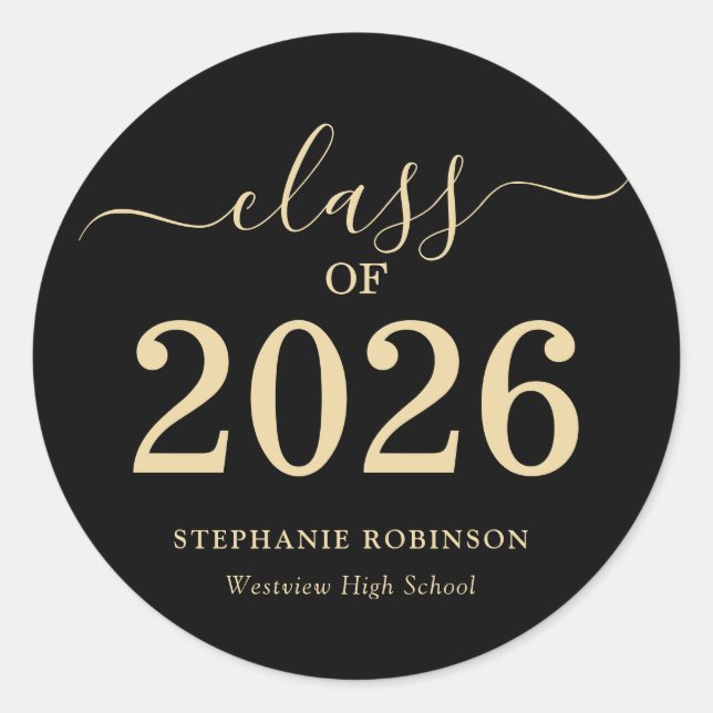 Sticker Rond Diplômé de la promotion 2026 écriture dorée  (Devant)