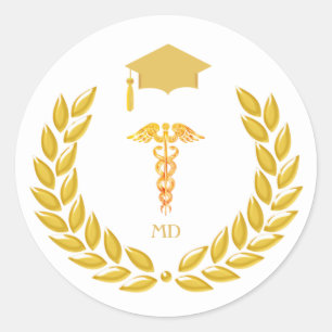 Sticker Rond Diplôme de médecin avec monogramme et doré