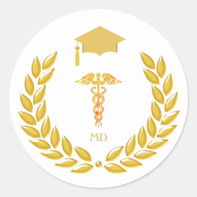 Sticker Rond Diplôme de médecin avec monogramme et doré (Devant)