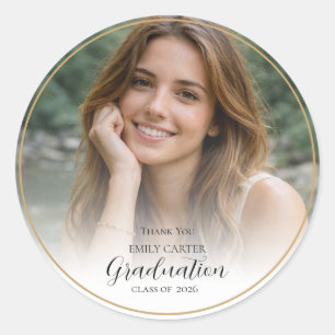 Sticker Rond Diplômé de photo élégant Promotion 2026 Classi