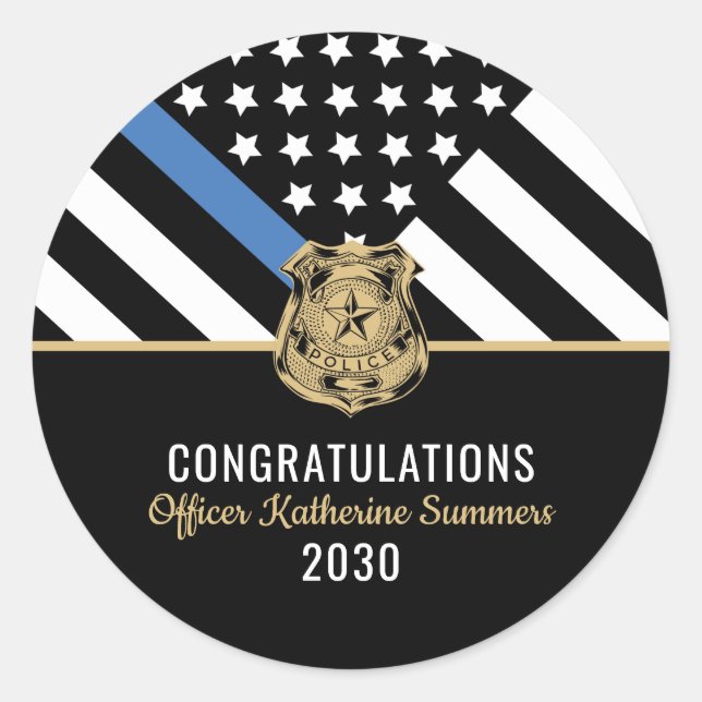 Sticker Rond Diplôme de police Légère Ligne Bleue Application d (Devant)