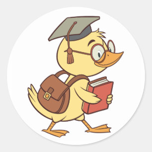 Sticker Rond Diplôme d'étudiant en canard à dessin intelligent