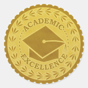 Sticker Rond Diplôme d'excellence académique Faux Gold Seal