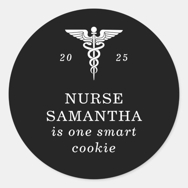 Sticker Rond Diplôme d'infirmière Smart Cookie Caduseus Noir  (Devant)
