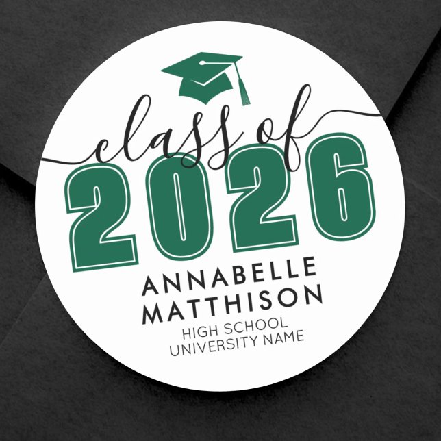 Sticker Rond Diplômé Écolo (Graduate Class Of 2026 Green Graduation Classic Round Sticker)