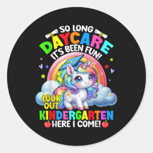 Sticker Rond Diplôme en garderie 2025 Unicorn Girl Hello Kinder
