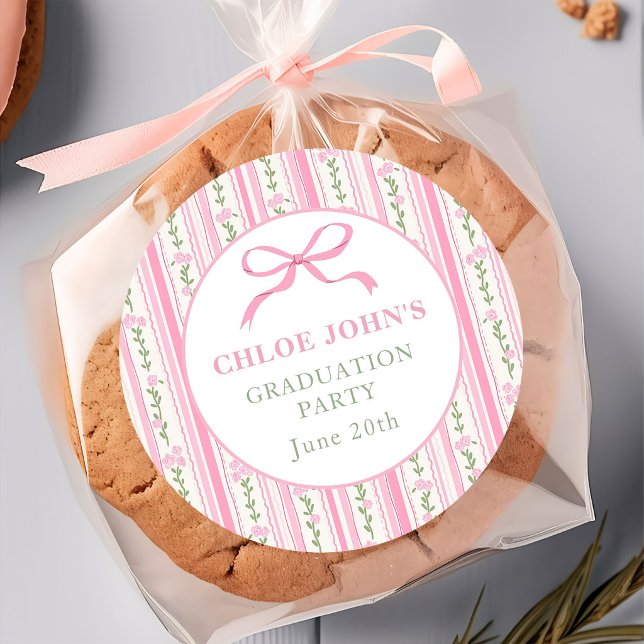 Sticker Rond Diplômé Floral Ruban Rose (Créateur téléchargé)