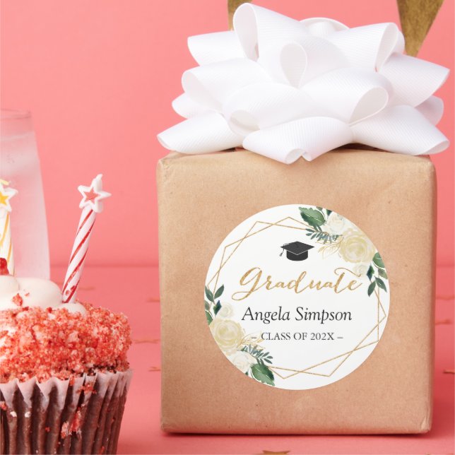 Sticker Rond Diplôme Floral Vert Or Moderne (Fête)