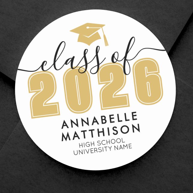 Sticker Rond Diplômé Jaune (Graduate Yellow Graduation Classic Round Sticker)