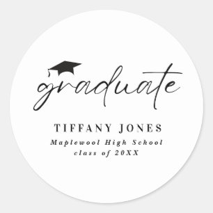 Sticker Rond Diplômé moderne blanc Script 4 Photos Graduation