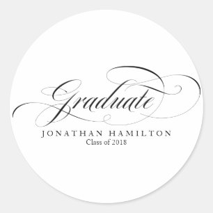 Sticker Rond Diplômé Noir & Blanc Élégant Diplôme de fin d'étud