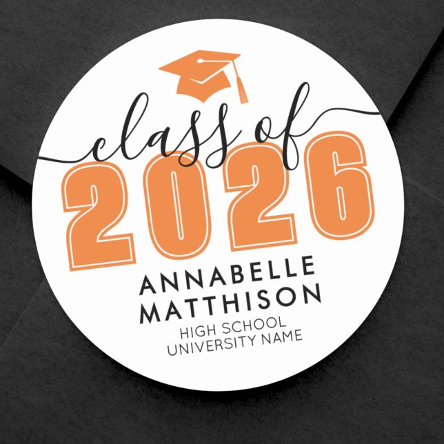 Sticker Rond Diplômé Orange (Orange Graduation Classic Round Sticker )