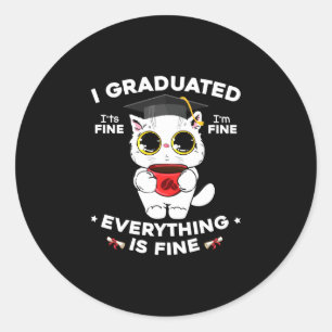 Sticker Rond Diplômé promotion 2024 drôle chat noir