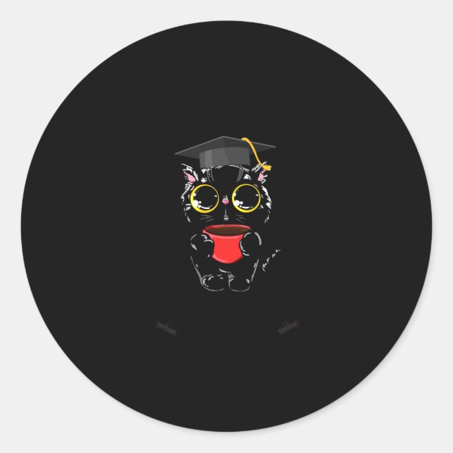 Sticker Rond Diplômé promotion 2024 drôle chat noir (Devant)