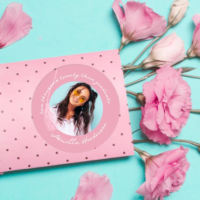 Sticker Rond Diplôme Rose Moderne et Rétro (Créateur téléchargé)