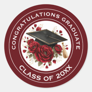 Sticker Rond Diplôme & Roses Rouges Promotion 20XX