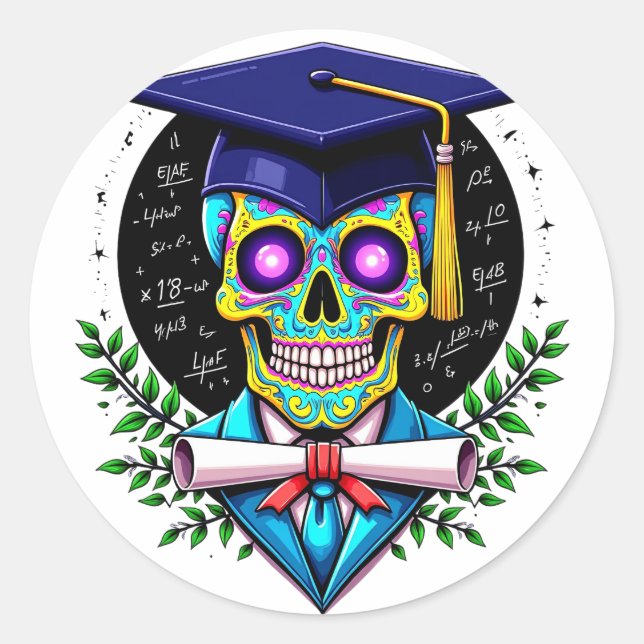 Sticker Rond Diplômé senior 2025 Squelette 2025 Diplôme (Devant)