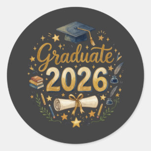 Sticker Rond Diplômé sur mesure de la promotion 2026 Famille pe