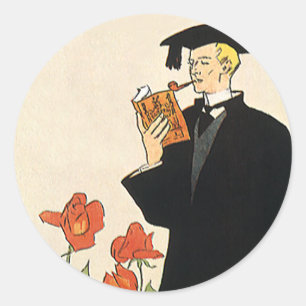 Sticker Rond Diplômé Vintage, Diplômé lisant un livre