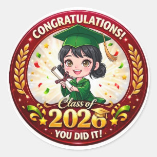 Sticker Rond Diplômée de la promotion 2026 - Cadeau Vert & Or G