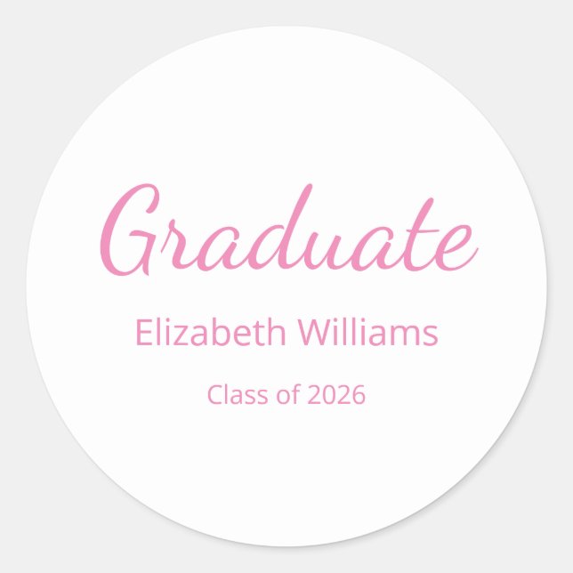 Sticker Rond Diplômée de la promotion 2026 écriture rose  (Devant)