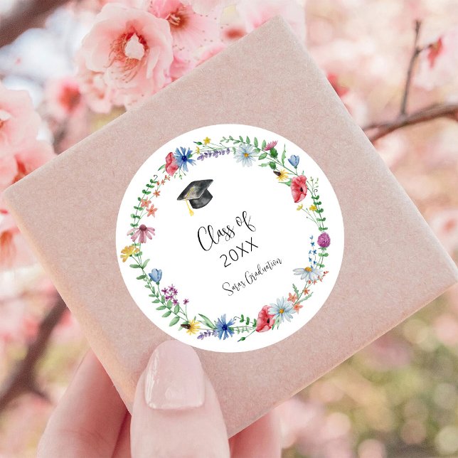 Sticker Rond Diplômés Fleurs Sauvages (Créateur téléchargé)