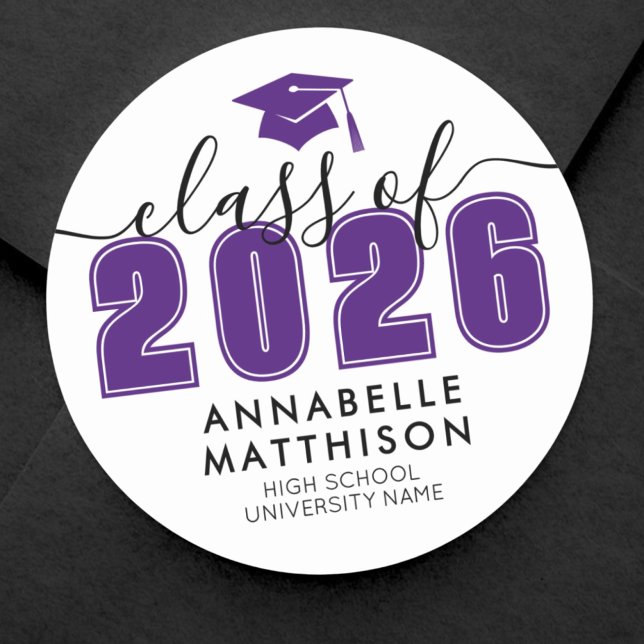 Sticker Rond Diplômés Pourpres (Purple Graduation Classic Round Sticker )
