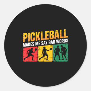 Sticker Rond Dire de pickleball humour drôle pour les amateurs