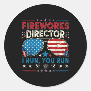 Sticker Rond Directeur de Feux d'Artifice Je Cours Vous Courez