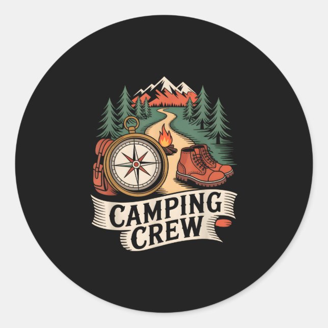 Sticker Rond Directeur d'équipe de camping de randonnée rétro e (Devant)