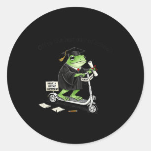 Sticker Rond Direction dernier jour d'école grenouille drôle de