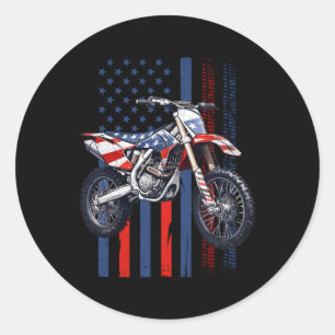 Sticker Rond Dirt Bike Motocross 4 juillet American Flag Bike