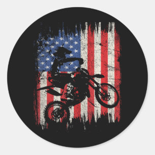 Sticker Rond Dirt Bike Motocross USA American Flag Patriotic