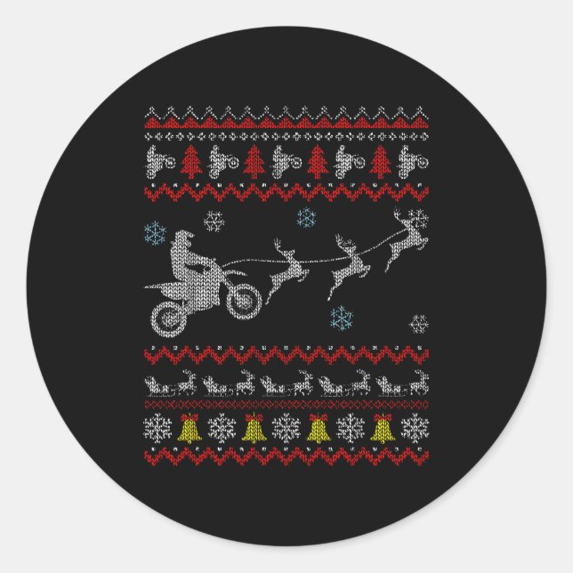 Sticker Rond Dirt Bike Motorcycle Pajama Ugly Christmas Biker  (Devant)