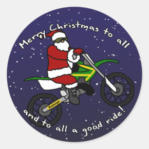Sticker Rond Dirt Bike Père Noël