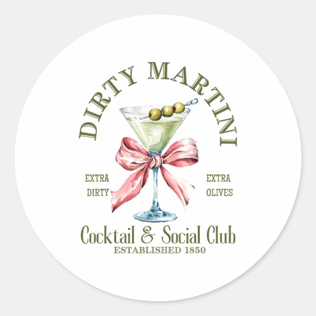 Sticker Rond Dirty Bachelorette Martini Tail Club Martini Drink (Devant)