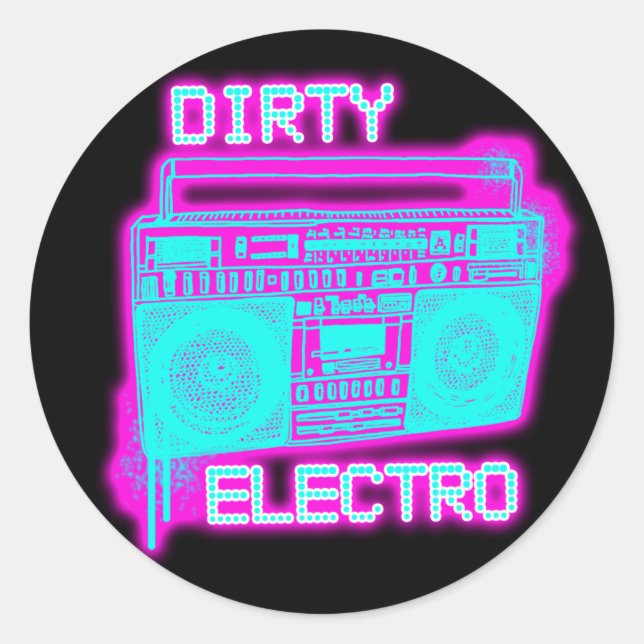 Sticker Rond DIRTY ELECTRO club de danse DJ filles et gars neon (Devant)