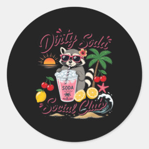 Sticker Rond Dirty Soda Social Club Raccoon Vacances d'Été