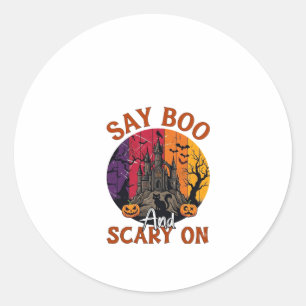 Sticker Rond Dis Boo Halloween effrayant Maison hantée Chat noi