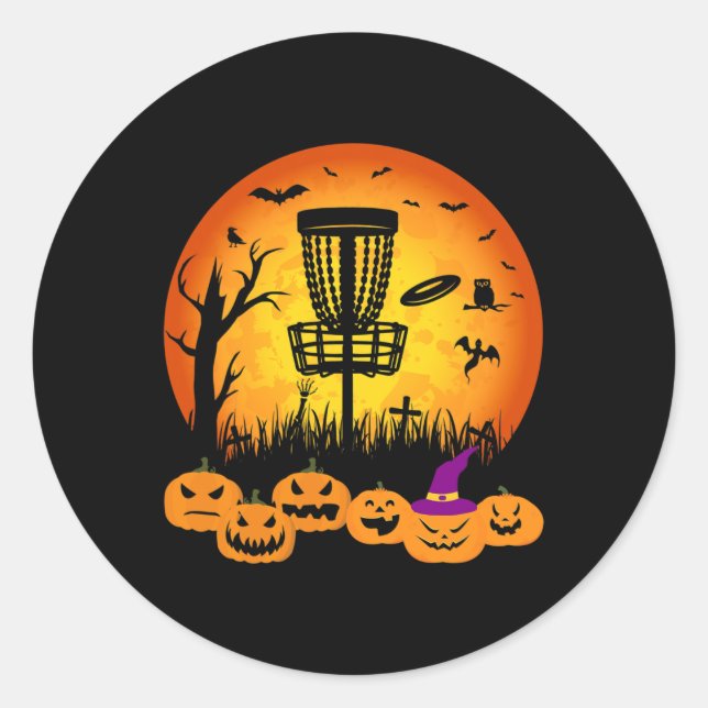 Sticker Rond Disc Golf Rétro Halloween Cimetière Épouvantable D (Devant)