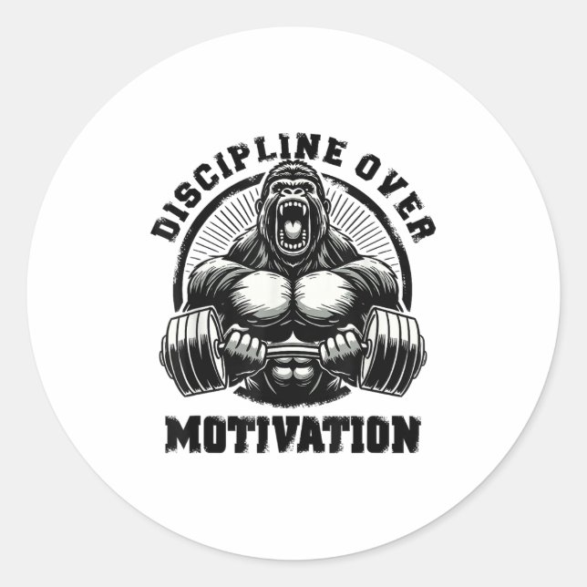 Sticker Rond Discipline Over Motivation Weightlift Gym Quotes G (Devant)