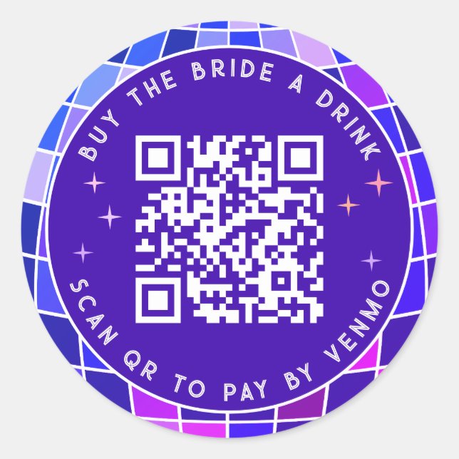 Sticker Rond Disco Bachelorette Acheter L'Épouse A Drink QR Cod (Devant)
